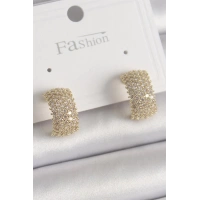 Pirinç Gold Renk Zirkon Taşlı Kadın Küpe