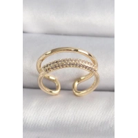 Pirinç Gold Renk Zirkon Taşlı Kadın Yüzük