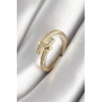 Pirinç Gold Renk Zirkon Taşlı Kadın Yüzük