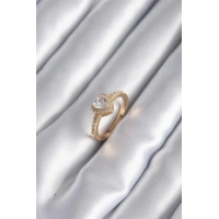 Pirinç Gold Renk Zirkon Taşlı Kalp Charm Model Kadın Yüzük