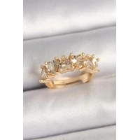 Pirinç Gold Renk Zirkon Taşlı Kalp Model Ayarlanbilir Kadın Yüzük