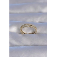 Pirinç Gold Renk Zirkon Taşlı Kalpli Su Yolu Model Ayarlanabilir Yüzük