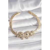Pirinç Gold Renk Zirkon Taşlı Kelebek Model Kadın Bileklik