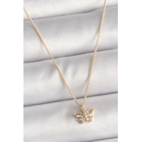 Pirinç Gold Renk Zirkon Taşlı Kelebek Model Kadın Kolye