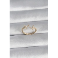 Pirinç Gold Renk Zirkon Taşlı Kelebek Model Kadın Yüzük