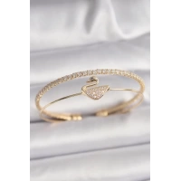 Pirinç Gold Renk Zirkon Taşlı Kuğu Model Kadın Bileklik