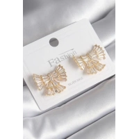 Pirinç Gold Renk Zirkon Taşlı Kurdele Model Kadın Küpe