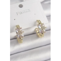 Pirinç Gold Renk Zirkon Taşlı Kutup Yıldızı İşlemeli Kadın Küpe