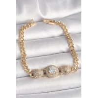 Pirinç Gold Renk Zirkon Taşlı Leopar Figür Zincir Model Kadın Bileklik
