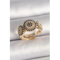 Pirinç Gold Renk Zirkon Taşlı Nazar Boncuk Model Ayarlanabilir Model Kadın Yüzük