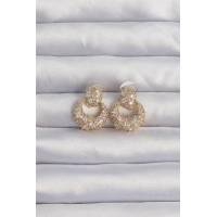 Pirinç Gold Renk Zirkon Taşlı Oval Form Küpe