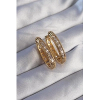 Pirinç Gold Renk Zirkon Taşlı Oval Model Küpe