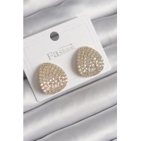 Pirinç Gold Renk Zirkon Taşlı Plaka Model Kadın Küpe