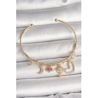 Pirinç Gold Renk Zirkon Taşlı Sallantı Gezegen Model Yıldız Detay Charm Kadın Bileklik