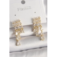 Pirinç Gold Renk Zirkon Taşlı Yağmur Model Kadın Küpe