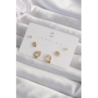 Pirinç Gold Renk Zirkon Taşlı Yaprak Model Küpe Seti