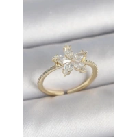 Pirinç Gold Renk Zirkon Taşlı Yıldız Model Ayarlanabilir Kadın Yüzük