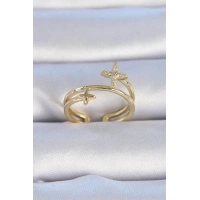 Pirinç Gold Renk Zirkon Taşlı Yıldız Model Kadın Yüzük