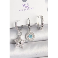 Pirinç Gold Renk Zirkon Taşlı Yıldız Model Nazar Boncuk Detay 3Lü Kadın Kombin Küpe