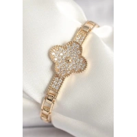 Pirinç Gold Renk Zirkon Taşlı Yonca Model Kadın Bileklik