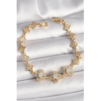 Pirinç Gold Renk Zirkon Taşlı Yonca Model Kadın Bileklik