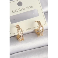 Pirinç Gold Renk Zirkon Taşlı Zincir Model Kadın Küpe