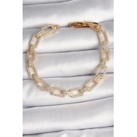 Pirinç Gold Renk Zirkon Taşlı Zincir Model VIP Seri Kadın Bileklik