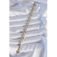 Pirinç Gümüş Gold Renk Zirkon Taşlı Yonca Model VİP Seri Kadın Bileklik