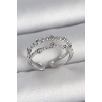 Pirinç Gümüş Renk 2Li Zirkon Taşlı Ayarlanabilir Model Kadın Yüzük