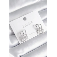 Pirinç Gümüş Renk 3lü Sallantı Zirkon Taşlı Küpe