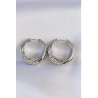 Pirinç Gümüş Renk Asimetrik Kıvrım Küpe