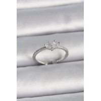 Pirinç Gümüş Renk Ayaralanabilir Zirkon Taşlı Kalp Model Kadın Yüzük