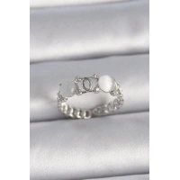 Pirinç Gümüş Renk Ayarlanabilir Zirkon Taşlı Beyaz Mineli Birleşik Halka Model Kadın Yüzük