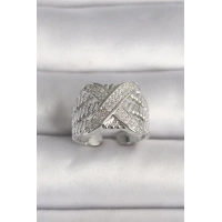 Pirinç Gümüş Renk Ayarlanabilir Zirkon Taşlı X Model Kadın Yüzük