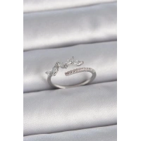 Pirinç Gümüş Renk Ayarlanabilir Zirkon Taşlı Yaprak Model Kadın Yüzük