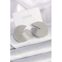 Pirinç Gümüş Renk Daire Plaka Model Kadın Küpe