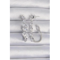 Pirinç Gümüş Renk Damla Zirkon Taş Tasarımlı Küpe