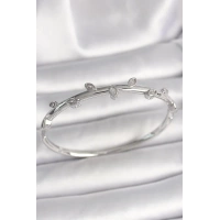 Pirinç Gümüş Renk Damla Zirkon Taşlı Kadın Kelepçe