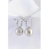 Pirinç Gümüş Renk Dikdörtgen Detay Oval Küpe