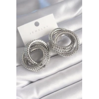 Pirinç Gümüş Renk Geçme Halka Model İşleme Detay Kadın Küpe