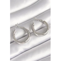 Pirinç Gümüş Renk Halka Model Kadın Küpe