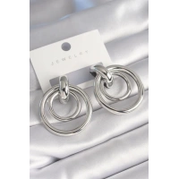 Pirinç Gümüş Renk Halka Model Kadın Küpe