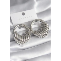 Pirinç Gümüş Renk Halka Sarmal Model Kadın Küpe