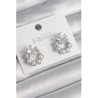 Pirinç Gümüş Renk İncili Halka Model Zirkon Taşlı Çiçek Detay Kadın Küpe