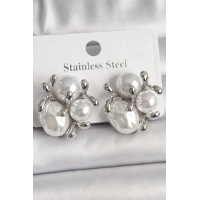 Pirinç Gümüş Renk İncili Tomurcuk Model Kadın Küpe