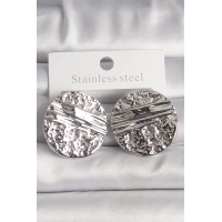 Pirinç Gümüş Renk İşlemeli Daire Plaka Model Kadın Küpe