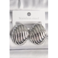 Pirinç Gümüş Renk İşlemeli Oval Model Kadın Küpe