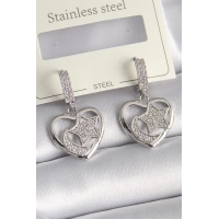 Pirinç Gümüş Renk Kalp Model Zirkon Taşlı Ay Yıldız İşlemeli Kadın Küpe