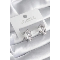 Pirinç Gümüş Renk Kare Zirkon Taşlı Kadın Küpe