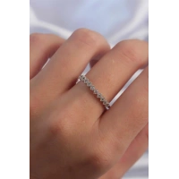 Pirinç Gümüş Renk Minimal Sıralı Zirkon Taşlı Ayarlanabilir Yüzük